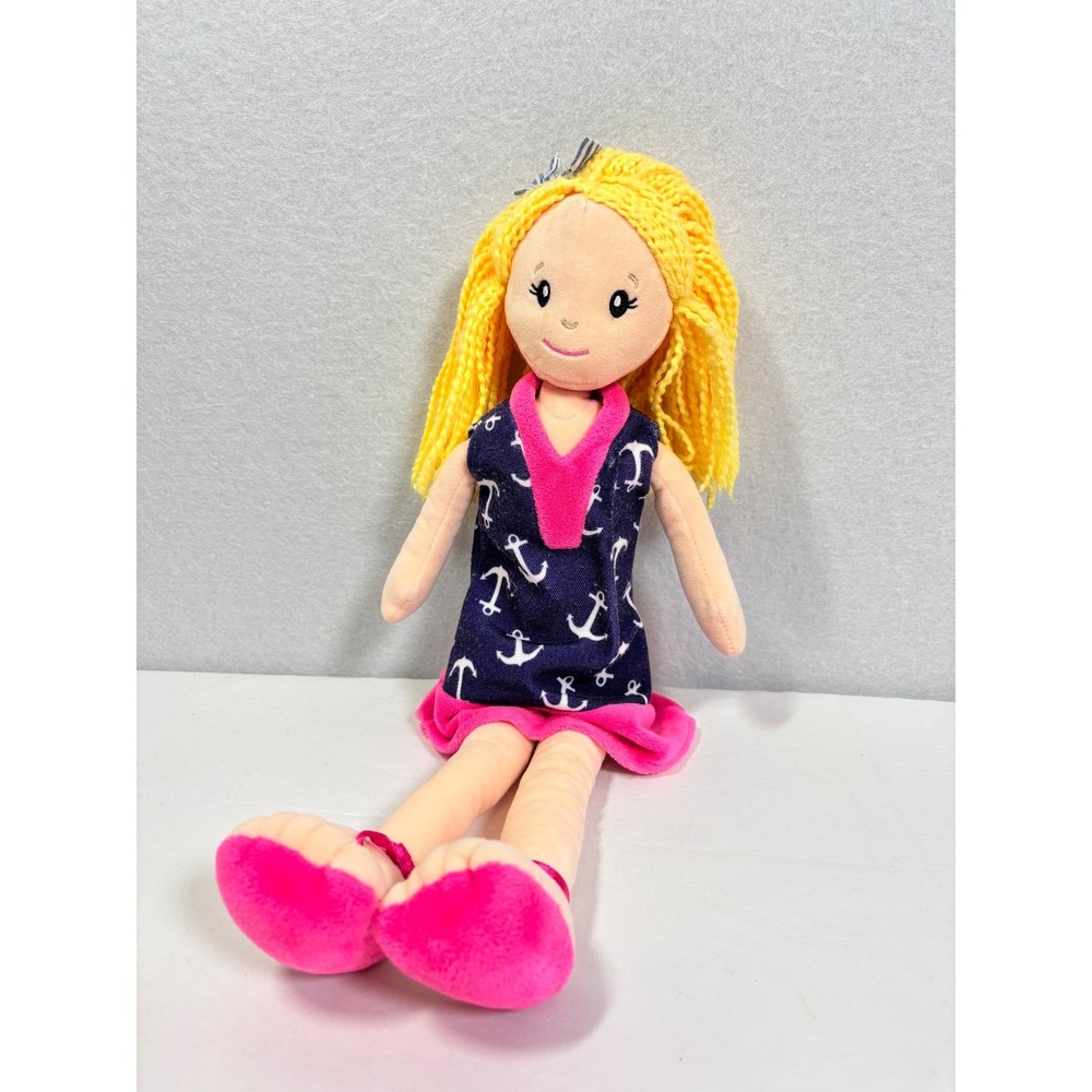 The Preppy Pelican Blonde Rag Doll Navy Anchor Dress Pink Trim Plush JLI 1994